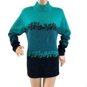 Vintage Segue Silk Blend Sweater Colorblock Embroidered Floral